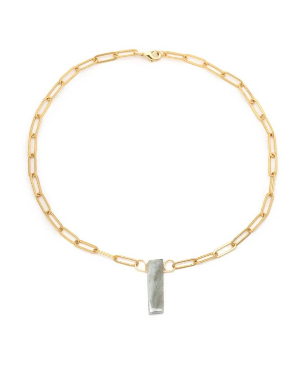 NEW LESLIE CURTIS women's raw aquamarine stone 16" necklace in matte gold chain